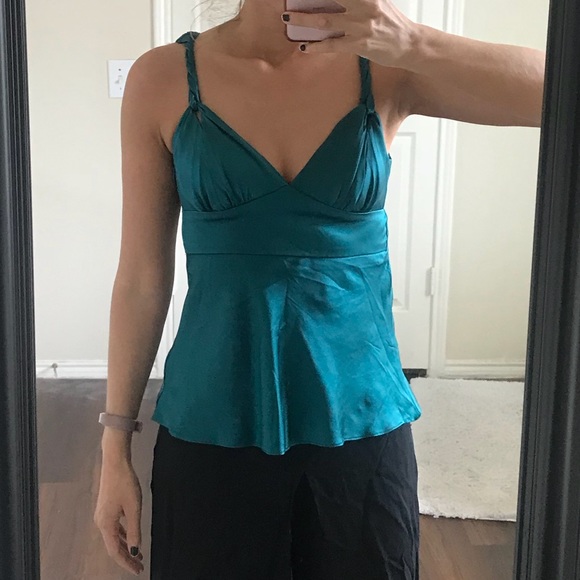 Trina Turk teal silk twisty strap top - Picture 2 of 8